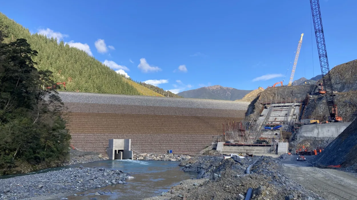 View of dam wall at Waimea Community Dam, New Zealand