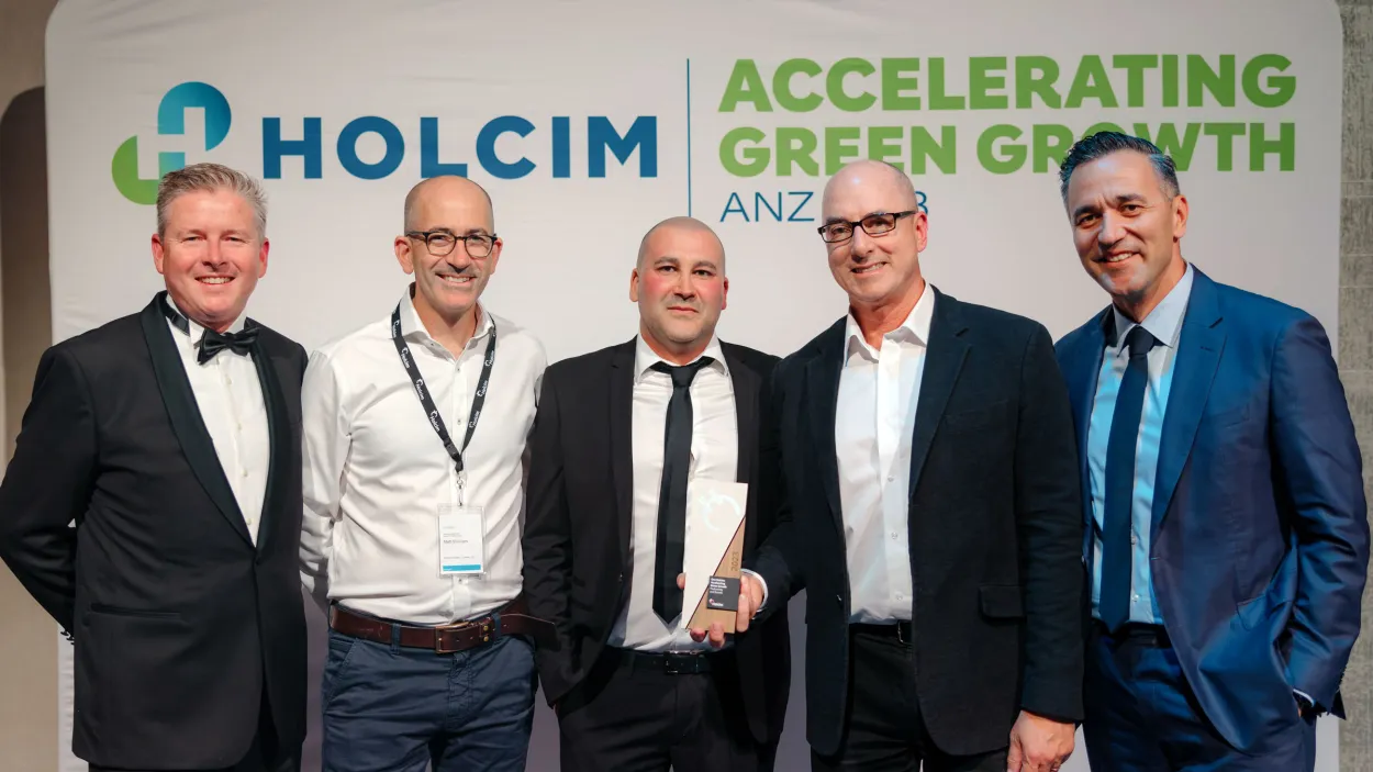 Victorian Integrated Business Performance - Under the One Holcim leadership of Paul Hillyer, Umit Baykur and Matthew Shinners, the Victorian business achieved strong Safety & EBIT performances across Concrete and Aggregates alongside an impressive Humes turnaround in 2022 over the prior year culminating in record overall results. - Pictured L-R: Phil Wallace CFO, Matt Shinners GM VIC Concrete, Umit Baykur Area Manager Humes VIC, Paul Hillyer GM VIC Aggregates and Geoge Agriogiannis CEO.