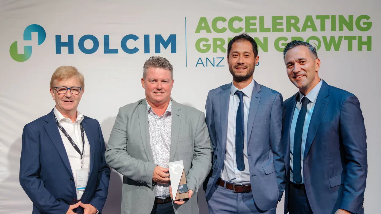 Humes Tamworth Inland Rail - Francis Chou - In late 2019 the team secured the largest ever order in Humes’ history to produce over 63,000 tonnes of precast components for the Inland Rail project. The majority of the lucrative project was delivered through the Tamworth site by Francis Chou and his team who overcame COVID, import delays on moulds, labour shortages, tight quality specifications and a very demanding customer. - Pictured L-R: Greg Price EGM Concrete, Andrew O'Sullivan Estmating and Tendering Man