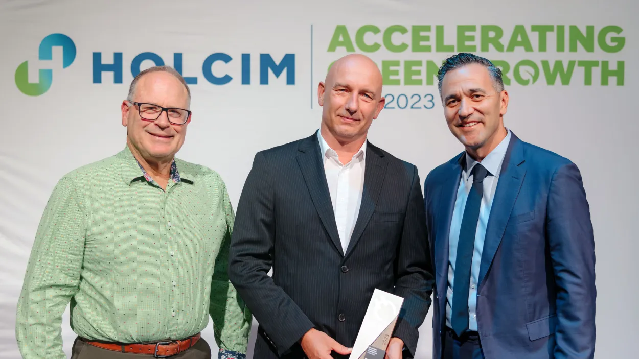 EcoPact and EcoPact Zero - Evan Smith, Frank Knippers, Paul Rocker, Dylan Viviers and Josh Marks, have been integral to making ECOPact Australia’s market-leading low carbon concrete. In no time, ECOPact has become the most specified low carbon concrete in Australia, achieving more than 150 project specifications in 2022 and selling 150km3 - A great result for a brand that's only two years old. - Pictured L-R: Brad Tallon EGM IT, Technical and Engineering, Frank Knippers Manager Technical and George Agriogia